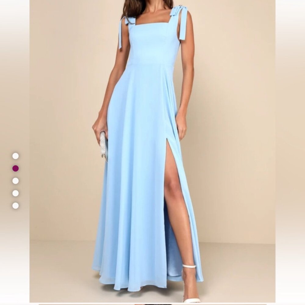 Lulus Love Me Forever -Light Blue Tie Strap Square Neck Maxi Dress